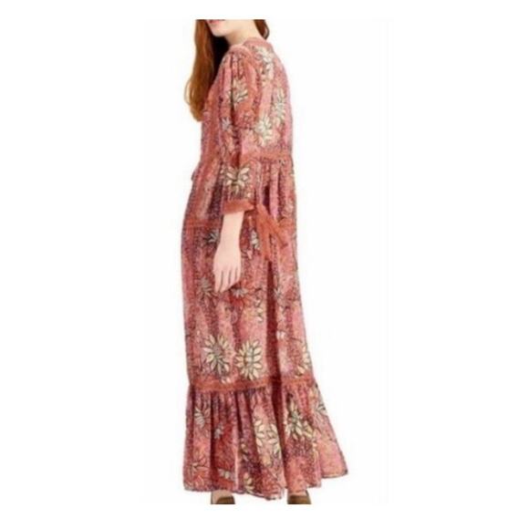 Free People Maxi Kimono Sheer Floral Rose Combo Robe Duster Cover-Up Sz M/L Boho - Picture 15 of 16